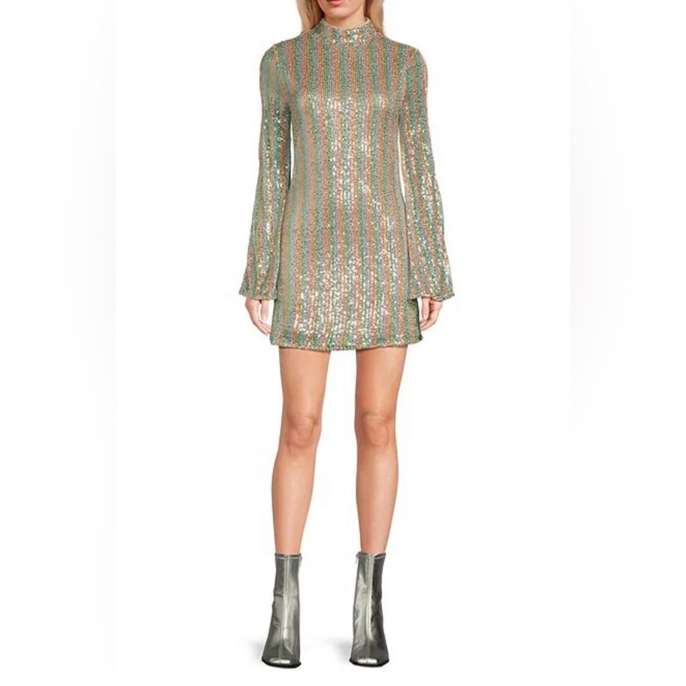 Chelsea and Violet Mock Neck Long Sleeve Sequin Striped Mini Dress NWT!! Size S